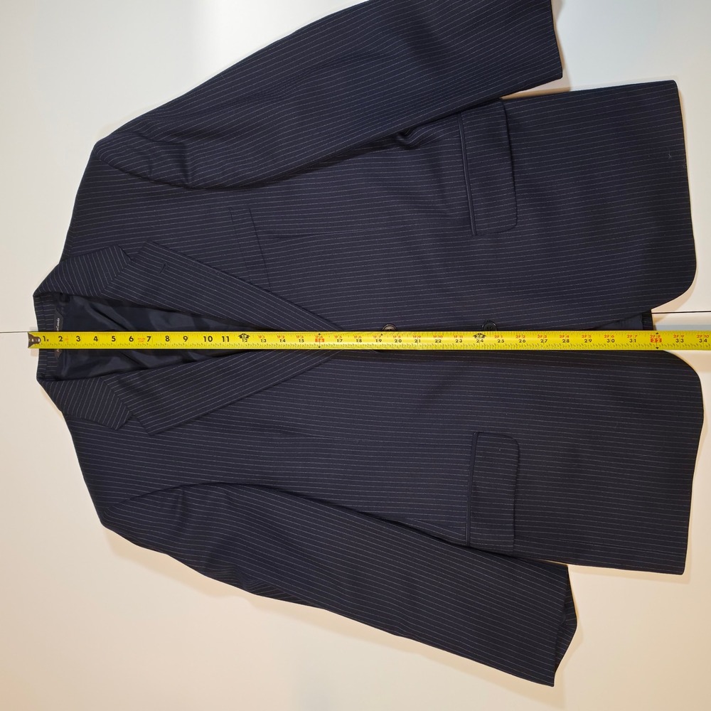 Coppley Mens Navy Pinstripe Wool Suit Scabal Fabric 42S 2 Button Made in Canada - Picture 7 of 14